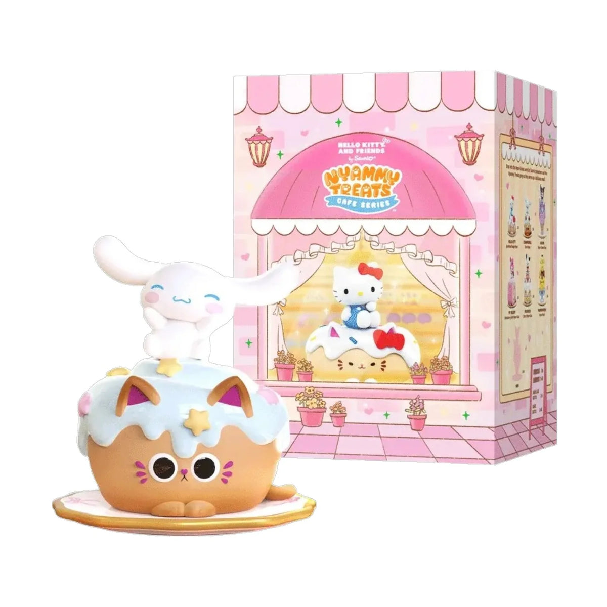 Nyammy Treats Sanrio Cafe Series Blind Box Sanrio collectible figure featuring cute cafe themed character designs adorable food inspired accessories pastel colors sweet dessert styling mystery surprise figure collectible toy kawaii character merchandise desk display shelf decor Sanrio fan collection and Japanese pop culture collectible appeal