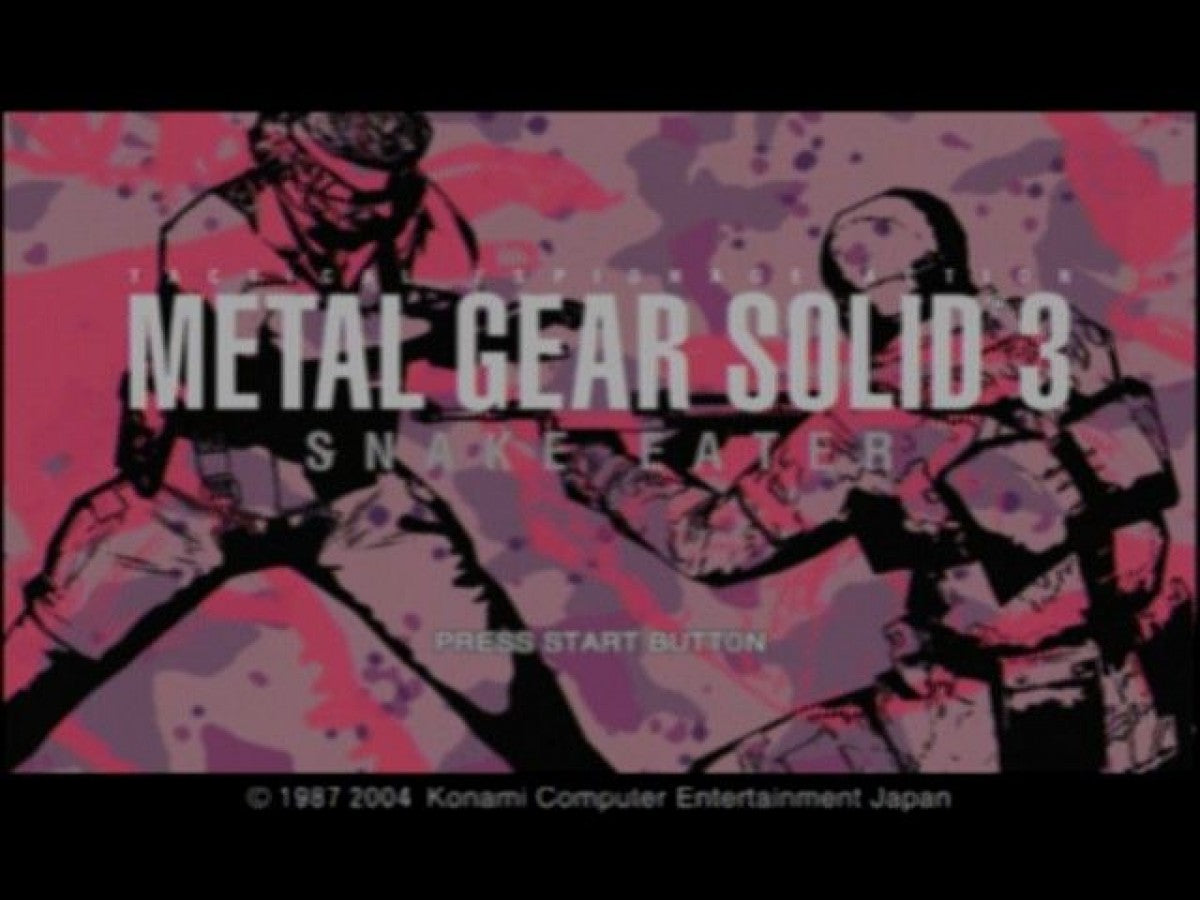 Metal Gear Solid 3 Snake Eater title screen for Playstation 2 (PS2) video game.