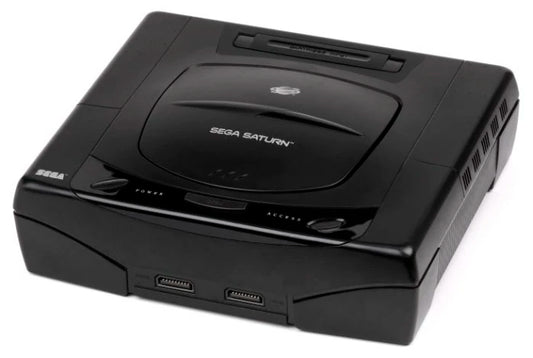 Sega Saturn console featuring classic 90s design and retro CD-based gaming system front view of ports and top