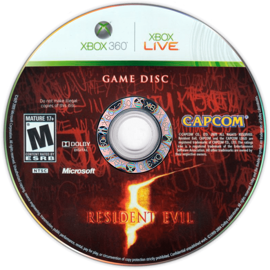 Resident Evil 5 disc art for Xbox 360 (X360) video game