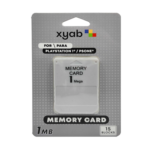 XYAB brand memory card for PlayStation 1 console used for saving game progress and data