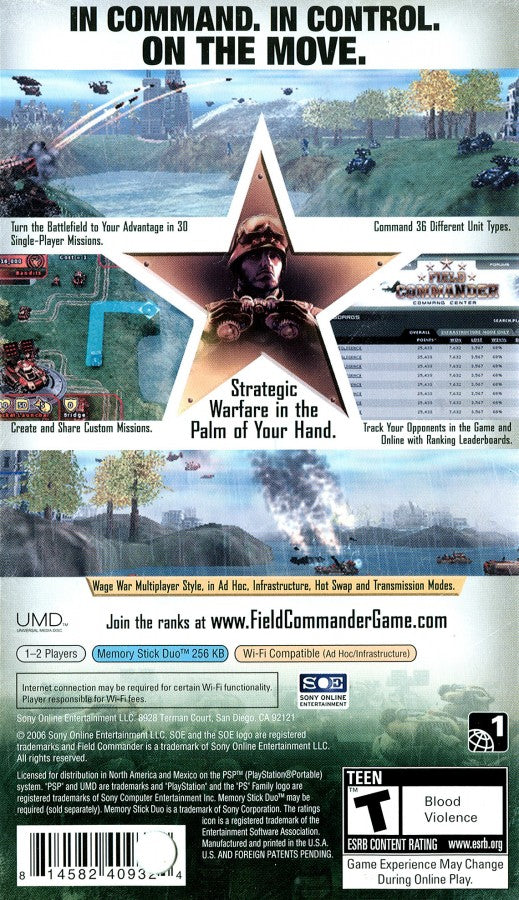 Field Commander – PlayStation Portable (PSP) back of case for turn-based strategy video game