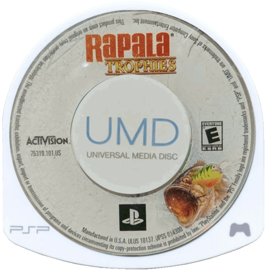 Rapala Trophies PlayStation Portable PSP inspired design featuring realistic fishing simulation aesthetic competitive angling tournaments licensed Rapala gear variety of fish species outdoor lake environments precision casting mechanics and portable sports gameplay presentation UMD