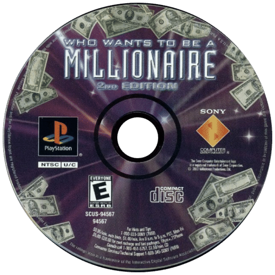 Who Wants To Be A Millionaire: 2nd Edition disc for PlayStation 1 (PS1) quiz show video game