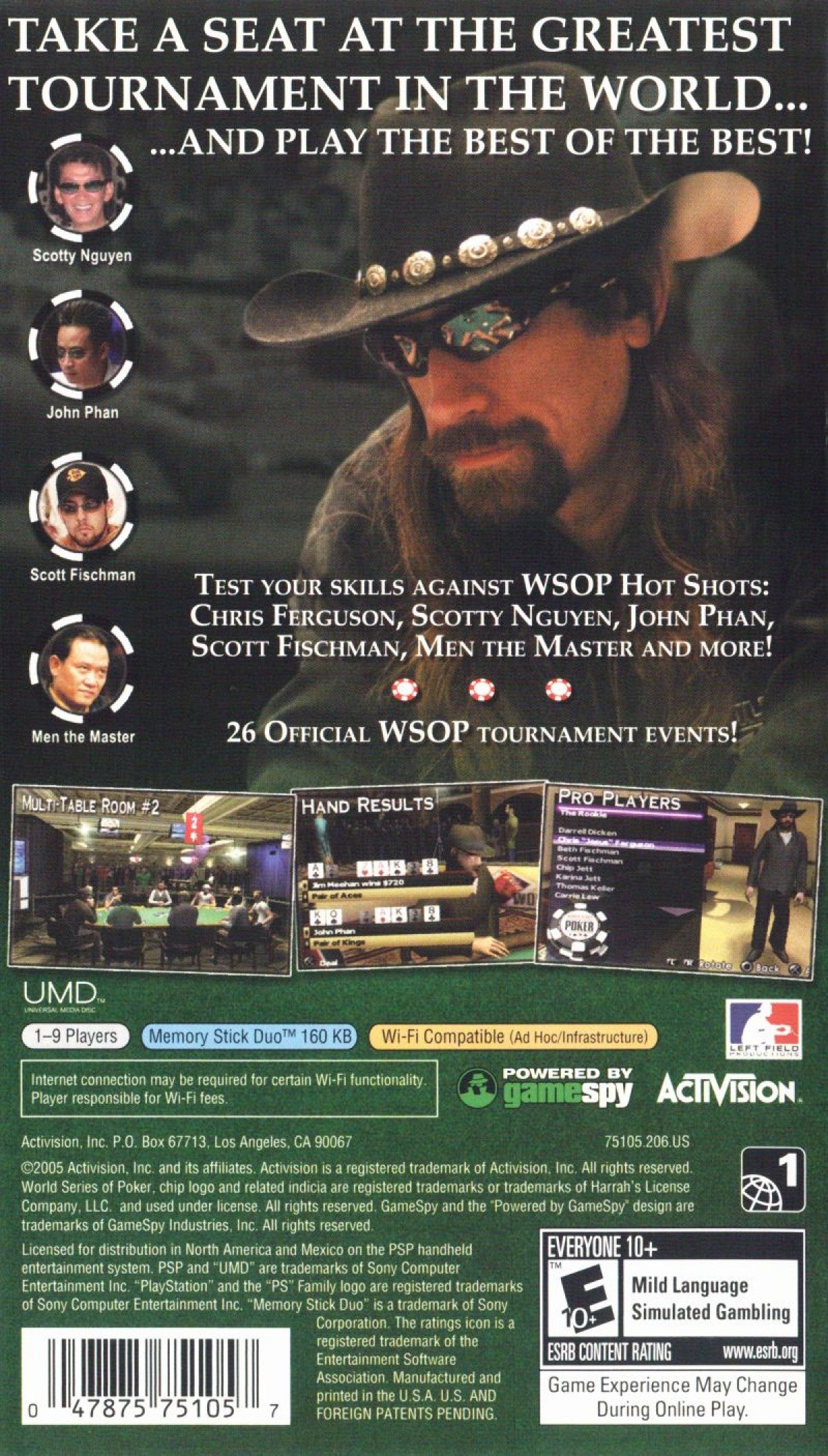World Series of Poker back of case for PlayStation Portable (PSP) card game simulation