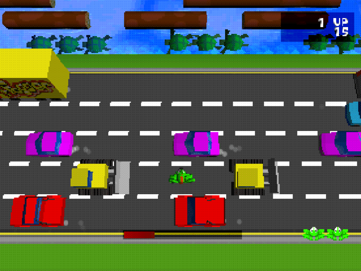 Frogger gameplay for PlayStation 1 (PS1) retro video game