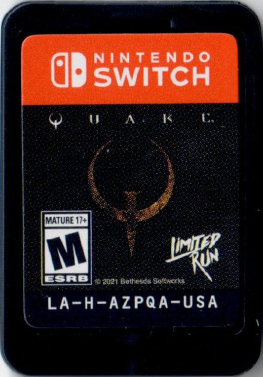 Quake Nintendo Switch inspired design featuring classic first person shooter action aesthetic fast paced combat dark sci fi environments intense multiplayer battles legendary arena gameplay enhanced modern features retro gaming presentation cartridge