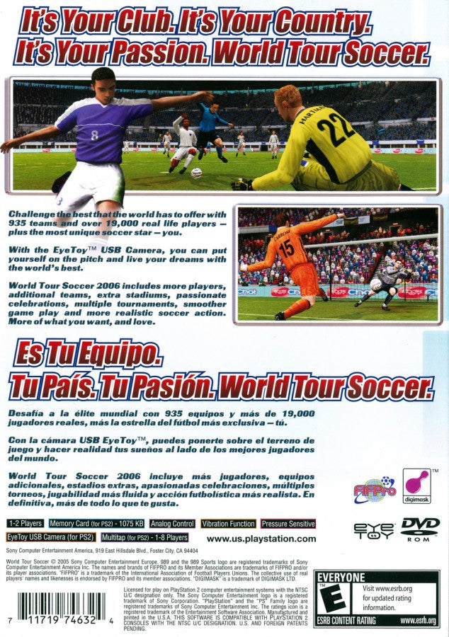 World Tour Soccer 2006 – PlayStation 2 (PS2) video game back of case, soccer simulation.