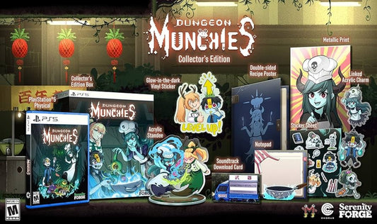 Dungeon Munchies Collector's Edition PlayStation 5 pixel art action RPG necro-chef Simmer hunting monsters cooking meals gaining abilities side-scrolling exploration meal combinations power-up system content