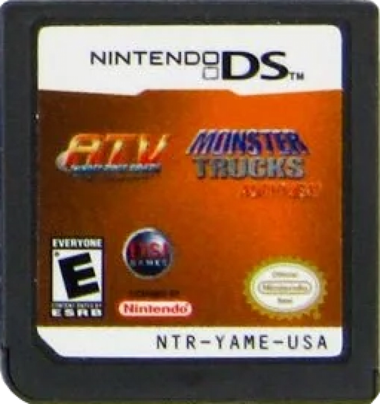 ATV Thunder Ridge Riders and Monster Truck Mayhem for Nintendo DS (DS), cartridge for a retro video game featuring off-road racing gameplay, ATV and monster truck challenges, stunt-based competitions, and arcade-style vehicular action
