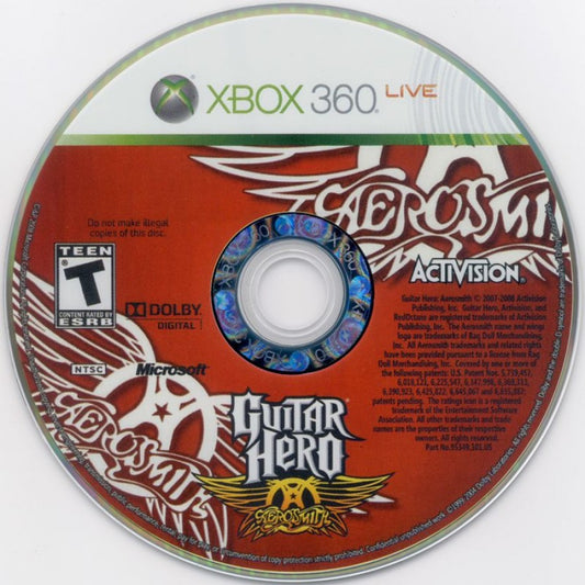 Guitar Hero: Aerosmith disc for Xbox 360 (X360) music rhythm video game
