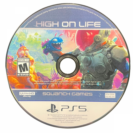 High on Life PlayStation 5 PS5 for first person shooter video game fans featuring comedic sci fi action colorful alien worlds talking weapons bounty hunting missions platforming exploration boss battles unique characters and irreverent humor with immersive next generation gameplay collectible gaming appeal disc