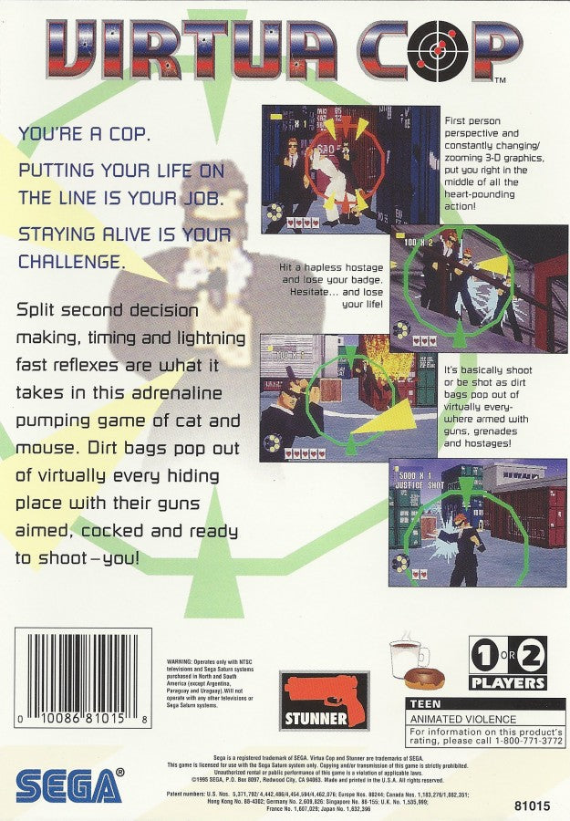 Virtua Cop 2 back cover art for Sega Saturn (SS) video game