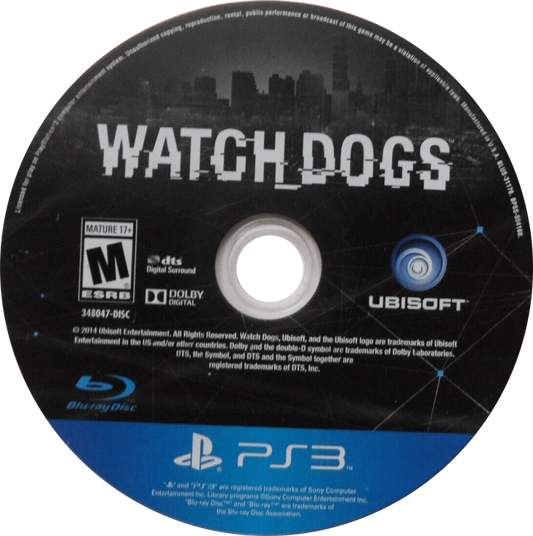 Watch Dogs disc for PlayStation 3 (PS3) video game