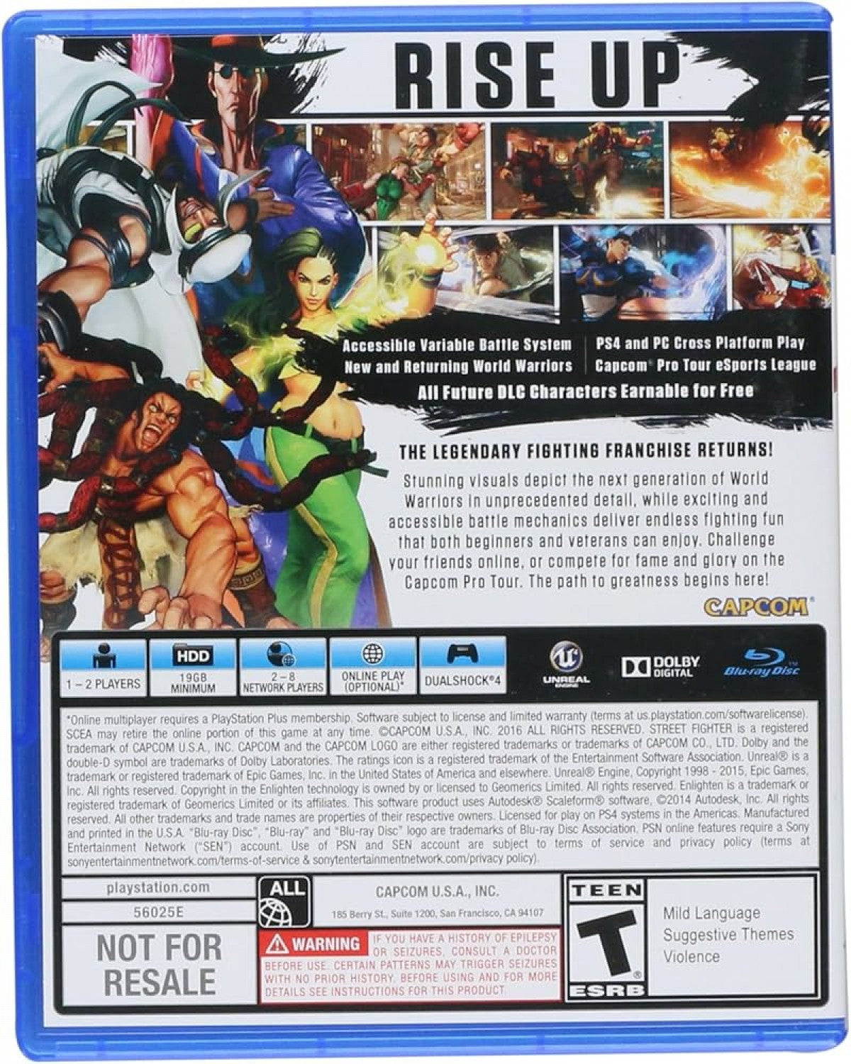 Street Fighter V – PlayStation 4 (PS4) video game back of case, fighting game