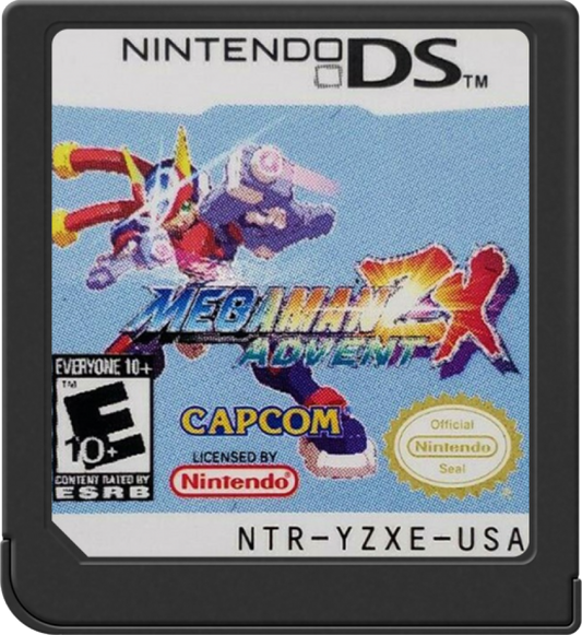 Mega Man ZX Advent Nintendo DS game featuring fast-paced action platforming and transformation-based Mega Man gameplay cartridge