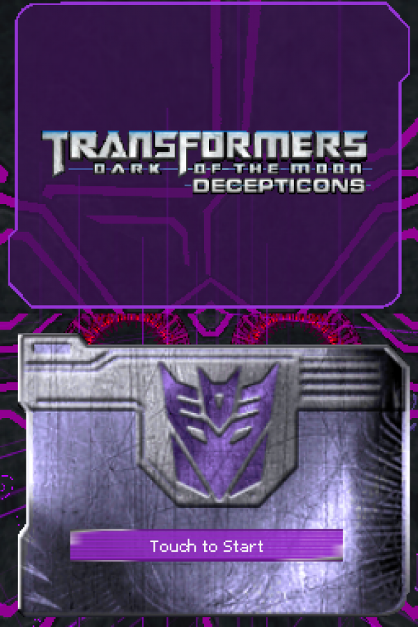 Transformers: Dark of the Moon Decepticons start screen for Nintendo DS (DS) action adventure video game