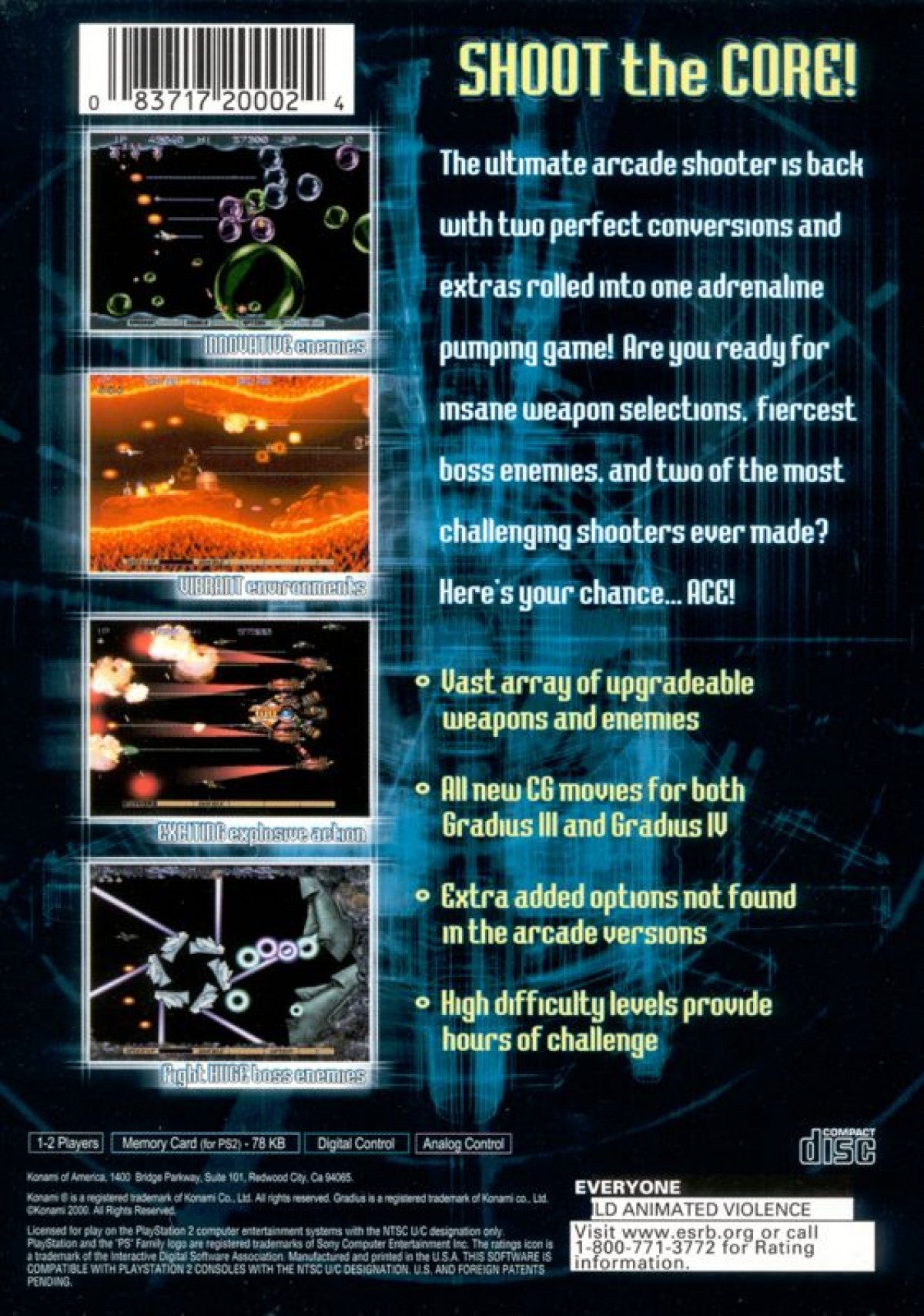 Gradius III and IV PlayStation 2 PS2 retro video game shoot em up back of case (2000)