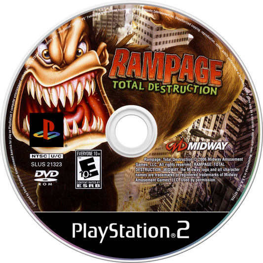 Rampage Total Destruction PS2 Sony PlayStation 2 arcade action game monster destruction city smashing gameplay cooperative multiplayer classic Rampage creatures giant monster rampaging buildings vehicles retro gaming PlayStation 2 software video game title disc
