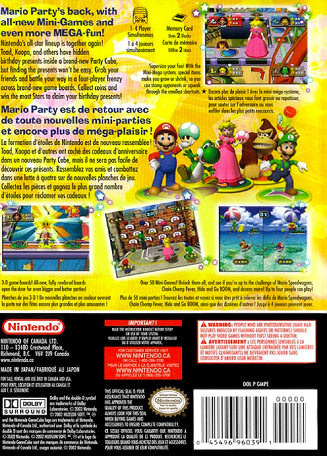 Mario Party 4 – GameCube (GC) back Cover Art for Mario Party 4 GameCube Game