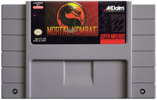 Mortal Kombat for Super Nintendo Entertainment System with classic 2D fighting and martial arts arcade action theme cartridge