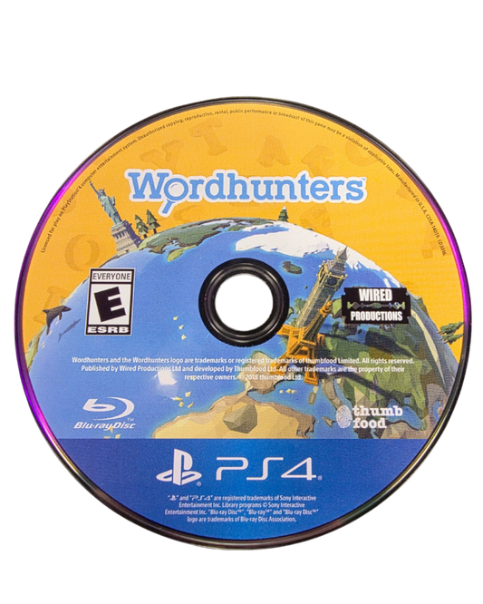 Wordhunters disc cover art for PlayStation 4 (PS4) puzzle video game.