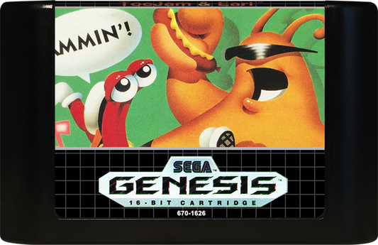 ToeJam and Earl Sega Genesis GEN for retro video game enthusiasts featuring action adventure gameplay cooperative multiplayer exploration randomly generated levels quirky humor unique alien characters funky soundtrack and collectible gaming appeal cartridge