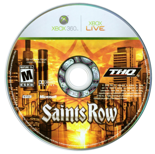Saints Row for Xbox 360 open world action adventure video game featuring urban crime sandbox gameplay character customization gang warfare and explosive third person action experience disc
