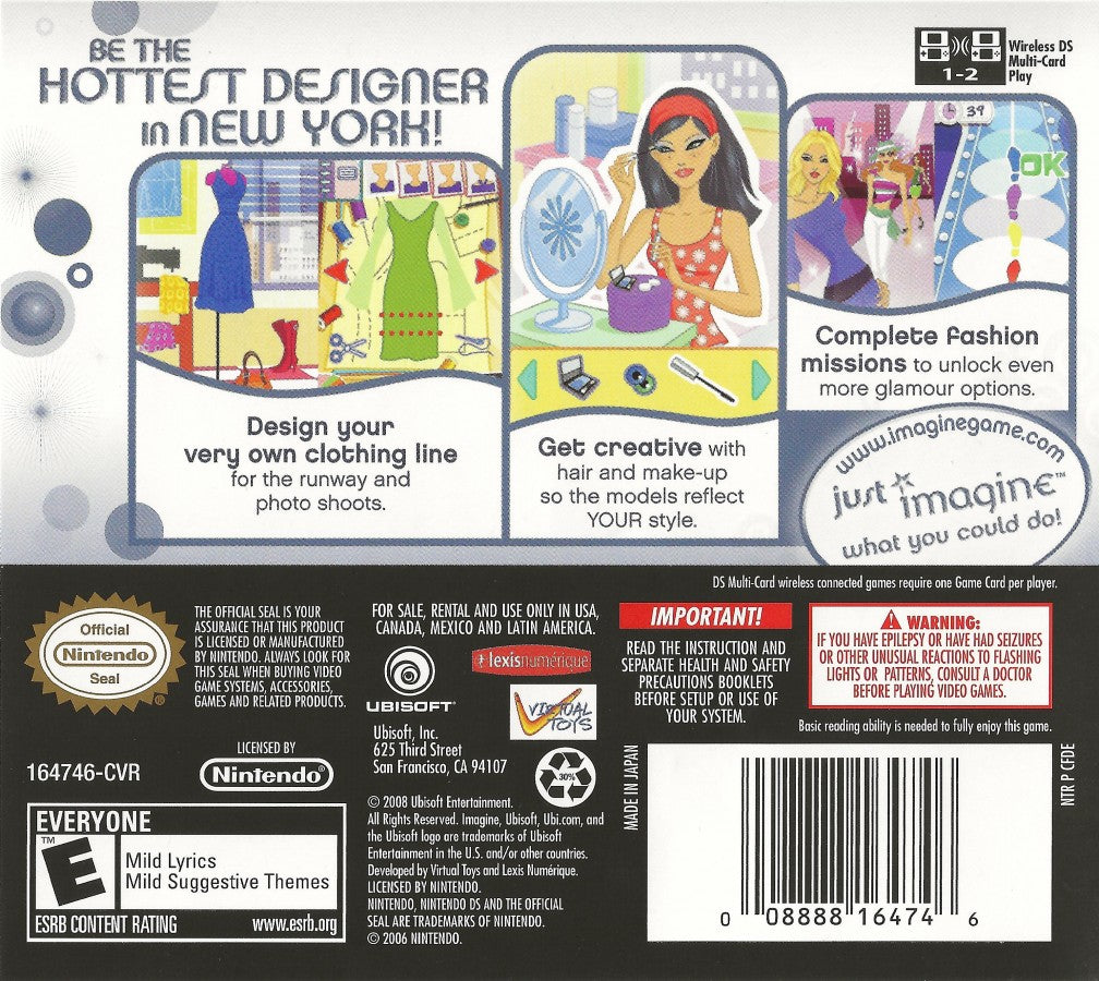 Imagine: Fashion Designer New York back cover art for Nintendo DS (DS) video game