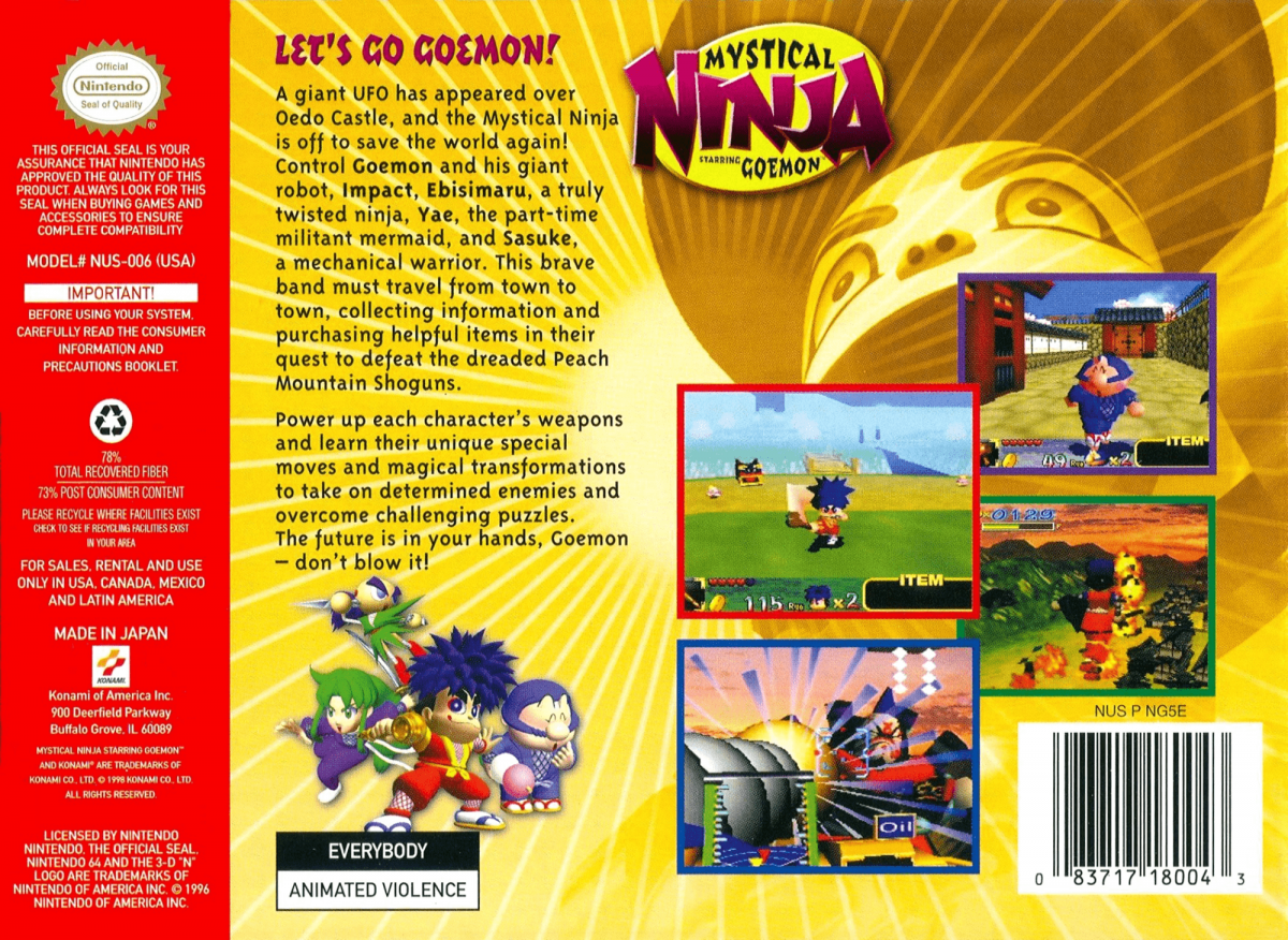 Mystical Ninja Starring Goemon back cover art for Nintendo 64 (N64) video game
