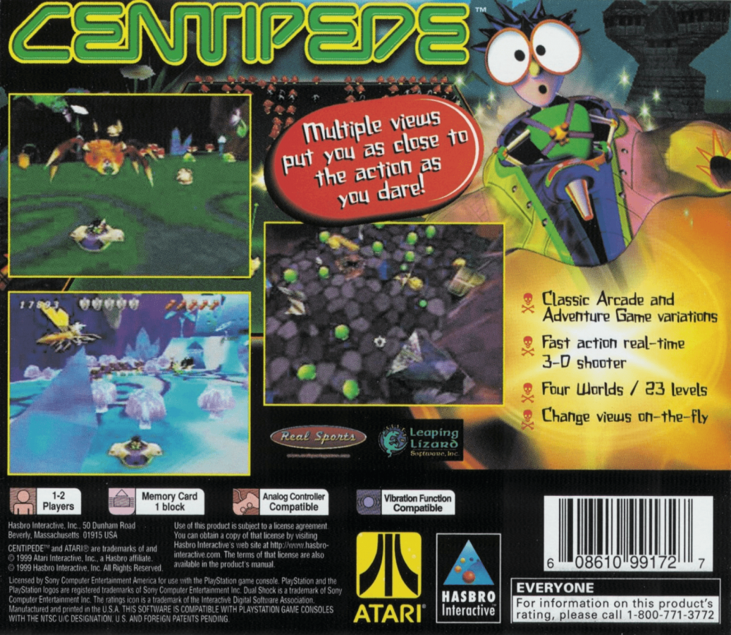 Centipede back of case for PlayStation 1 (PS1) retro video game