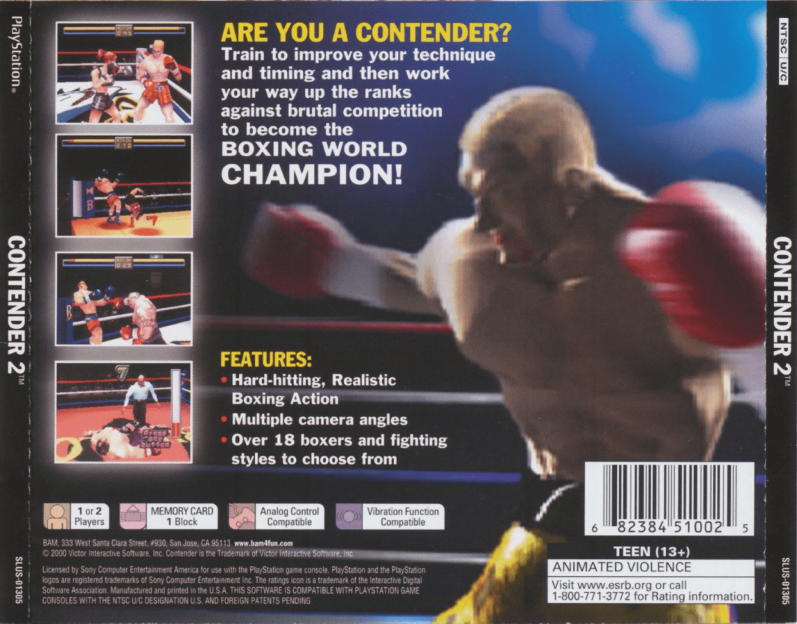Contender 2 back of box for PlayStation 1 (PS1) retro video game