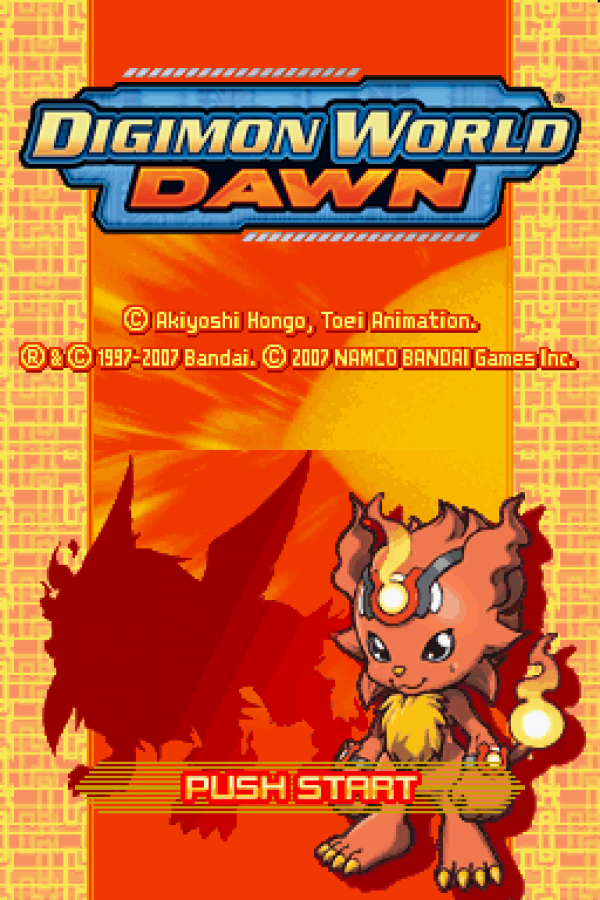 Digimon World: Dawn start screen for Nintendo DS (DS) monster-raising RPG adventure video game
