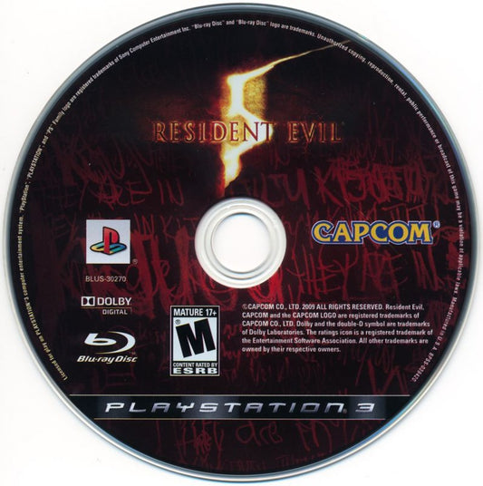 Resident Evil 5 disc for PlayStation 3 (PS3) video game