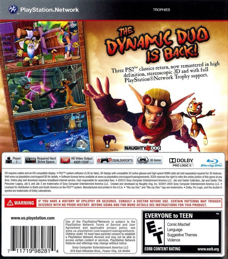 Jak and Daxter Collection back cover art for PlayStation 3 (PS3) video game