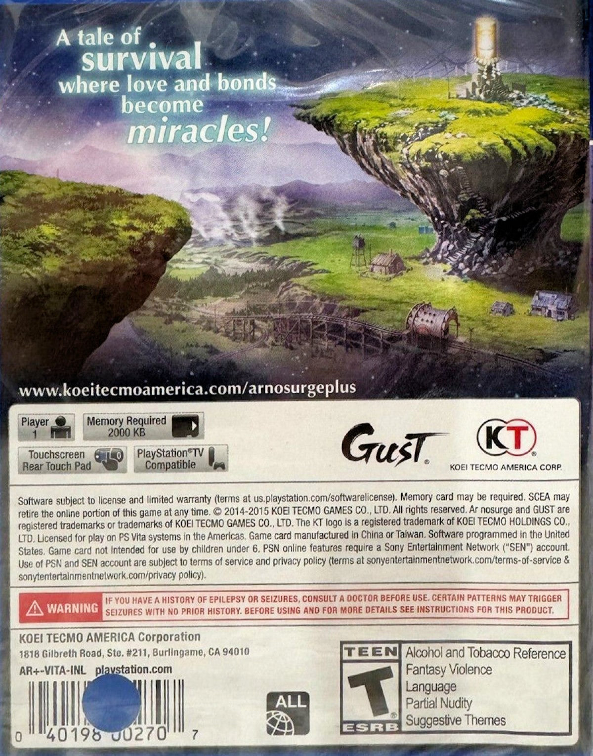 Ar Nosurge Plus: Ode to an Unborn Star back cover art for PlayStation VITA (PS VITA) video game