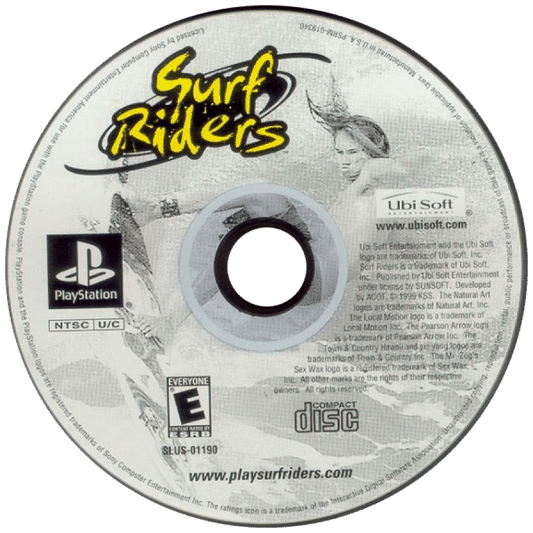 Surf Riders disc for PlayStation 1 (PS1) surfing sports video game