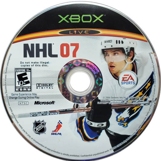 NHL 07 Xbox original Xbox hockey sports game EA Sports ice hockey simulation NHL teams players season mode franchise mode multiplayer gameplay realistic skating puck control classic sports title Xbox software video game title disc