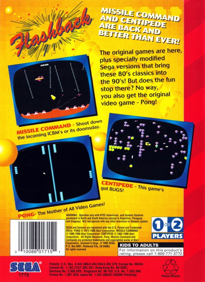 Arcade Classics back cover art for Sega Genesis (GEN) video game
