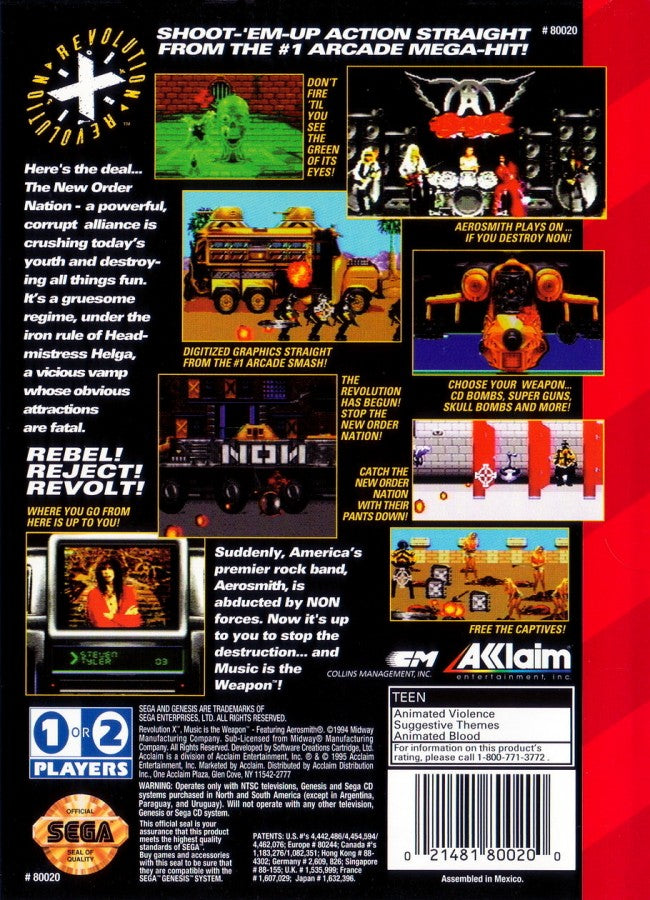Revolution X back cover art for Sega Genesis (GEN) video game