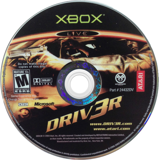 Driver 3 disc art for Xbox (XBOX) video game