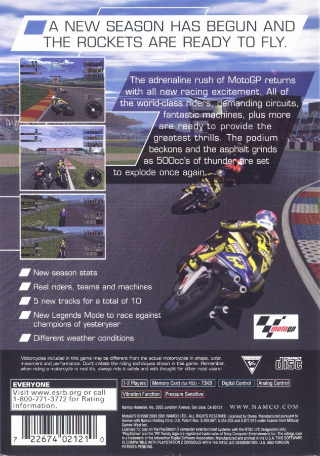Moto GP 2 PlayStation 2 (PS2) motorcycle racing video game back of case