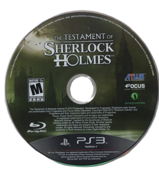 The Testament of Sherlock Holmes disc art for PlayStation 3 (PS3) video game