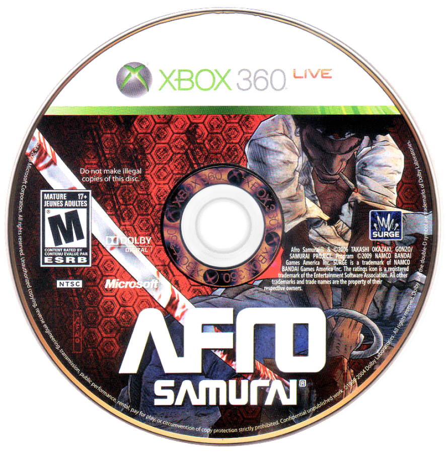 Xbox 360 game disc for 'Aero Samurai' with Xbox 360 branding and Mature rating.