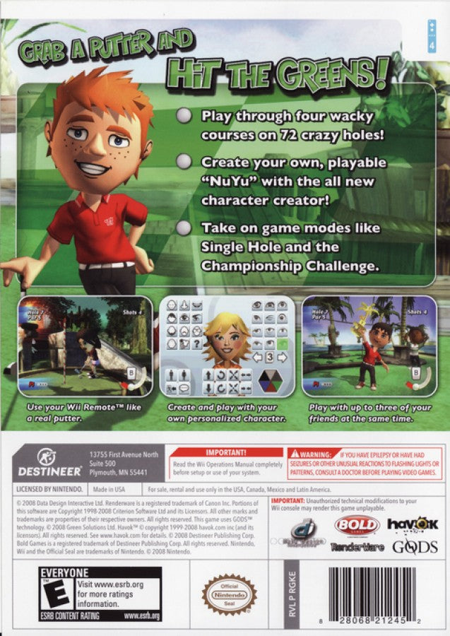 Kidz Sports: Crazy Golf – Nintendo Wii (Wii) arcade mini golf sports video game back of case