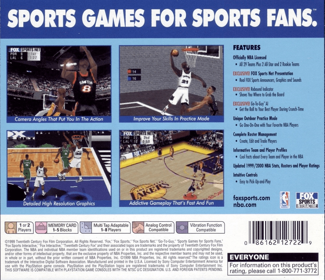 NBA Basketball 2000 back of case for PlayStation 1 (PS1) retro video game