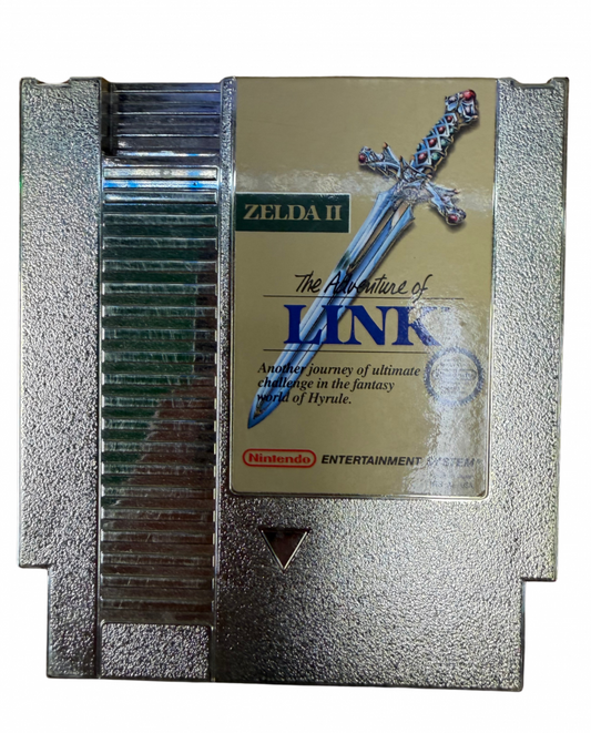 Zelda II The Adventure of Link Nintendo Entertainment System NES for retro video game enthusiasts featuring action role playing gameplay side scrolling combat overworld exploration sword fighting magic spells character leveling challenging dungeons classic 8 bit adventure and collectible gaming appeal front of cartridge