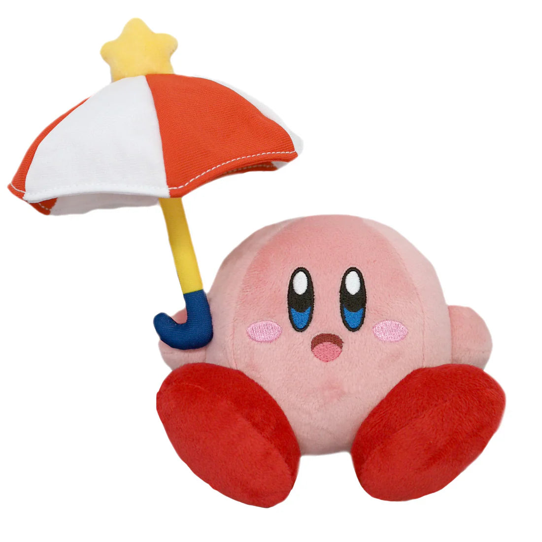 Kirby 5 Inch Parasol 2 Plush inspired design featuring collectible Nintendo character plush aesthetic iconic pink hero holding parasol accessory soft detailed craftsmanship adorable round design colorful gaming collectible and display presentation front