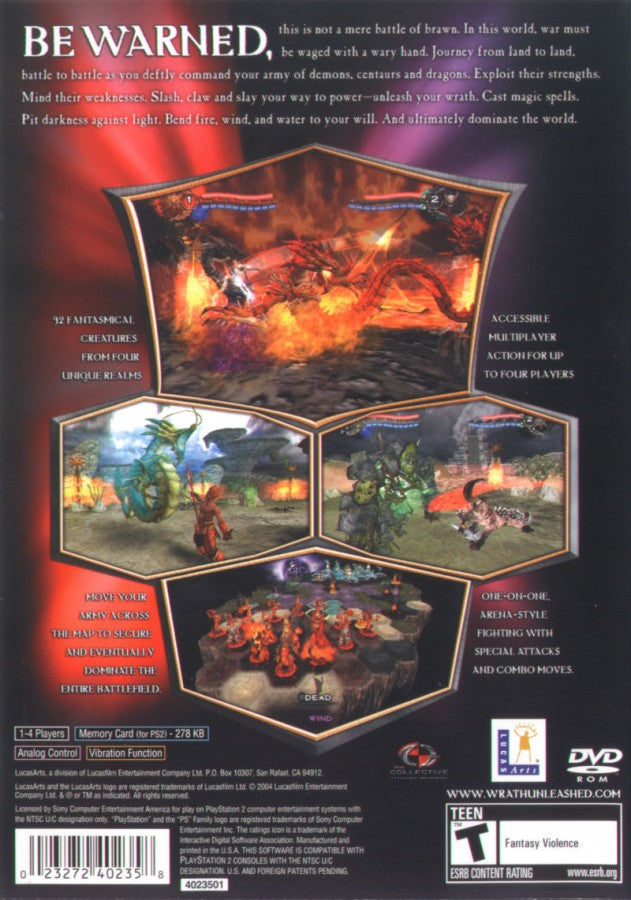 Wrath Unleashed PlayStation 2 PS2 retro video game strategy fighting back of case (2004)