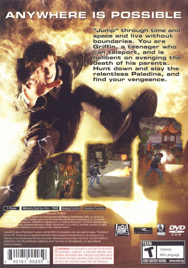 Jumper Griffins Story PS2 PlayStation 2 action adventure sci fi teleportation combat game retro video game back of case